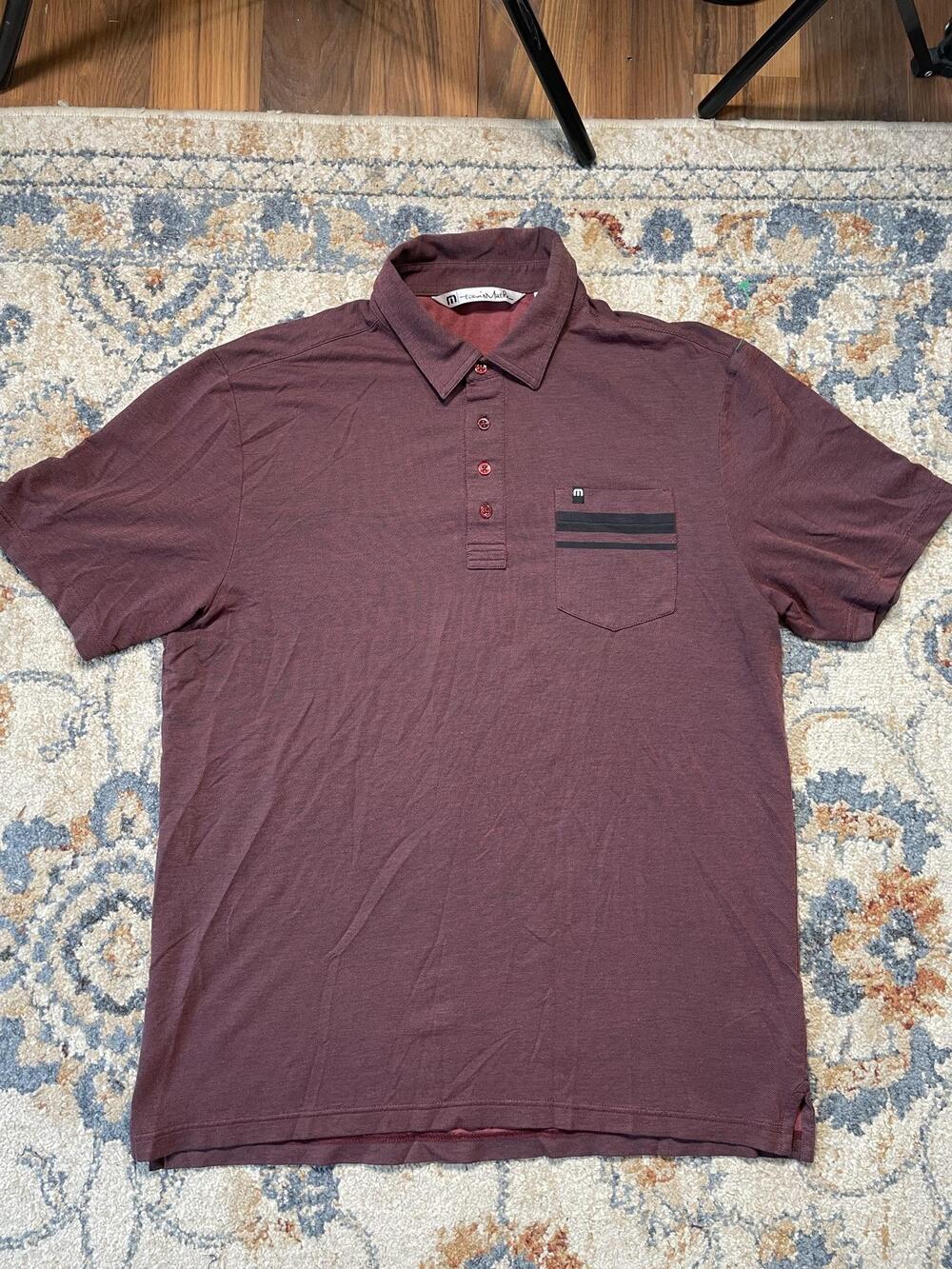 Travis Mathew Polo Shirt Mens L Red Solid Pocket Golf Jersey Knit Short Sleeve